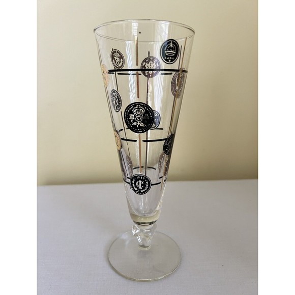 Vintage Libbey Pilsner Beer Glasses Barware 10 oz Coins Black Gold Lot of 7 - Picture 5 of 12